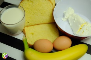 Ingrédients pour la recette de pains perdus roulés à la banane